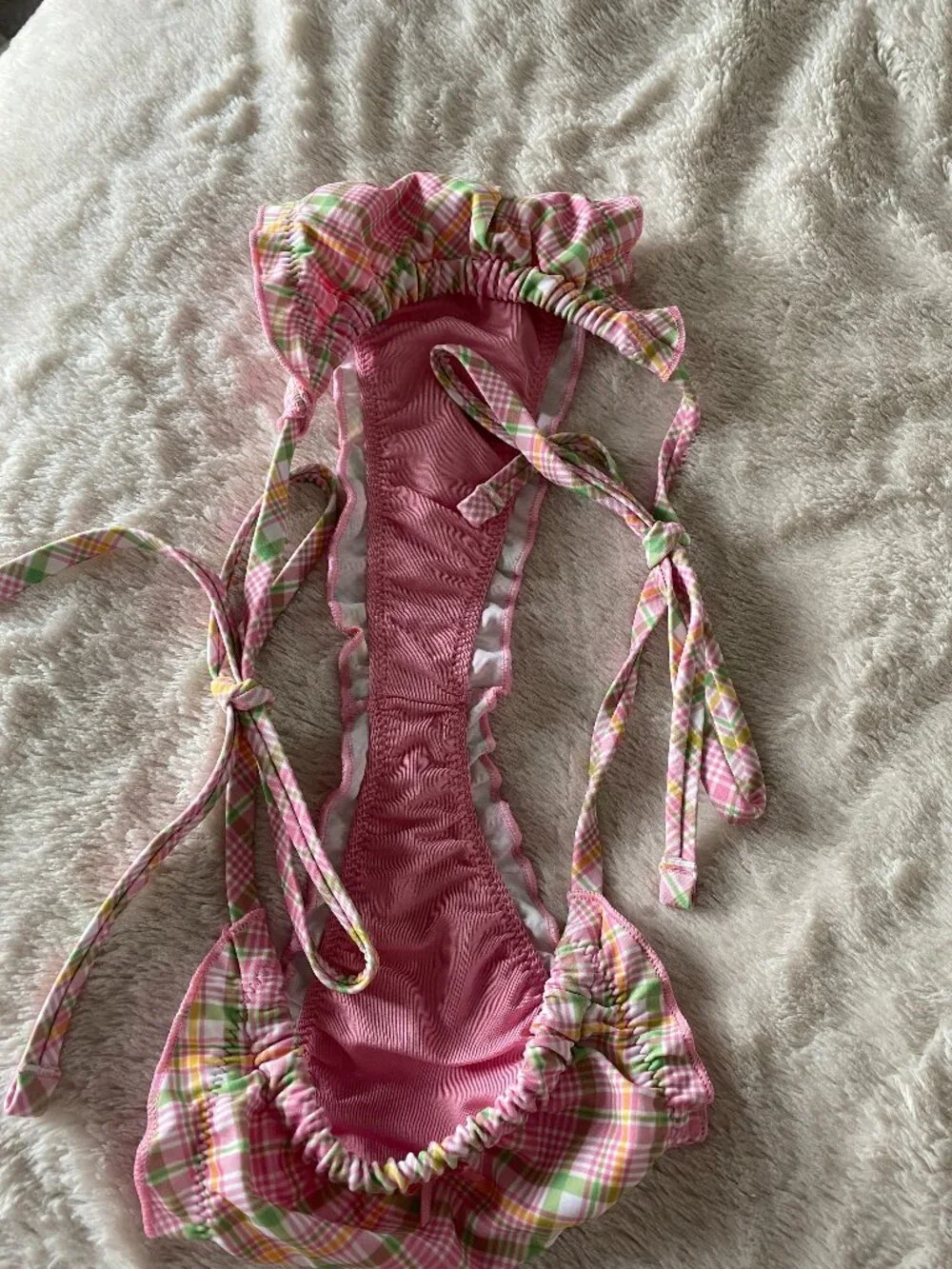 PINK by Frankies Bikinis Plaid Pink String Bikini Swim Bottom Size M